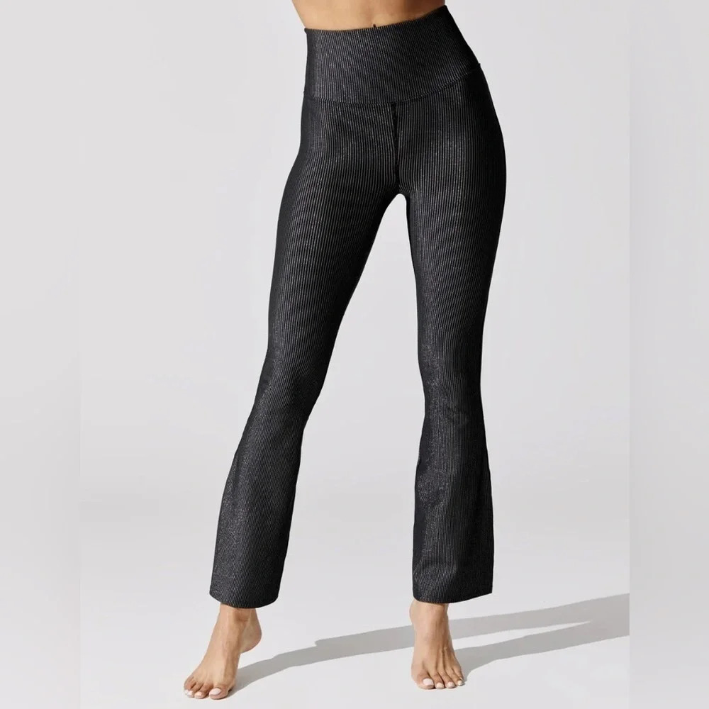 NWOT CARBON38 Flared Shimmer Pant Black Stretchy Metallic Women’s Medium